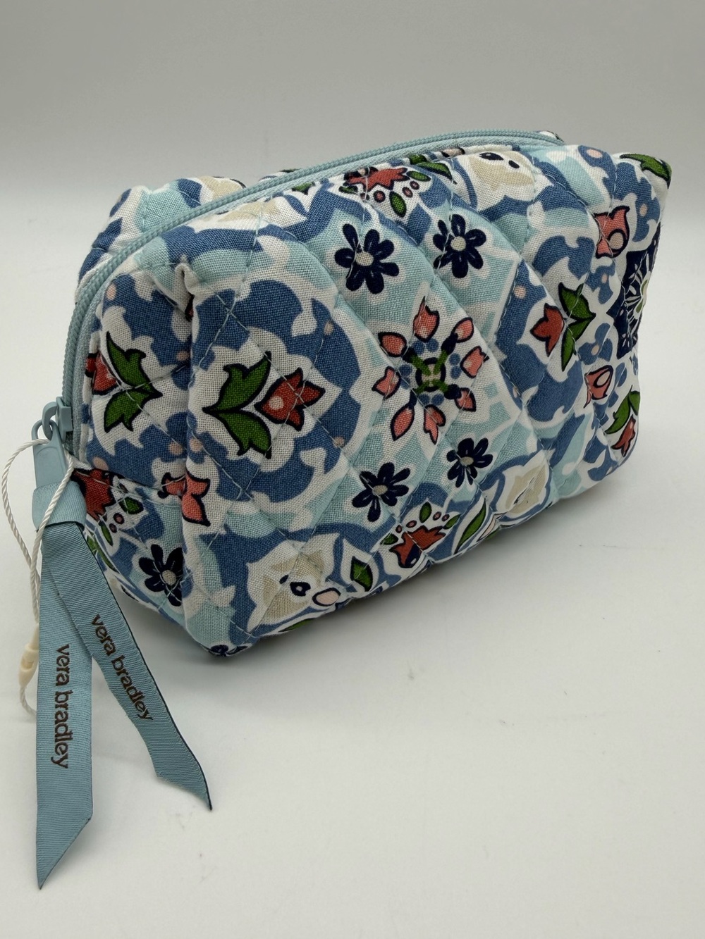 Vera Bradley Blue Multicolor Floral Small Makeup Bag Fabric Zippered Case READ